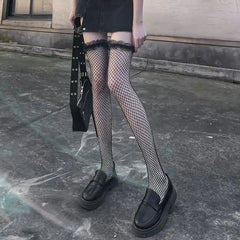 Women's Black Knee-High Sexy Fishnet Trouser Socks