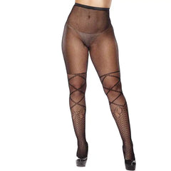 Women's High Waist Fishnet Stockings: Plus-Size Silk Pantyhose