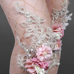 Women's Fishnet Stockings: Flowers & Pearl Embroidered Pantyhose