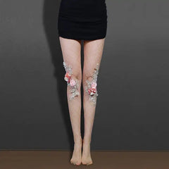 Women's Fishnet Stockings: Flowers & Pearl Embroidered Pantyhose