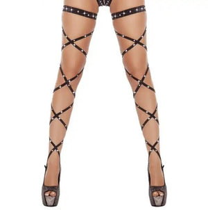 Sexy Women's Lingerie: Bandage Thigh-High Fishnet Stockings / Strappy Rhinestone Tights