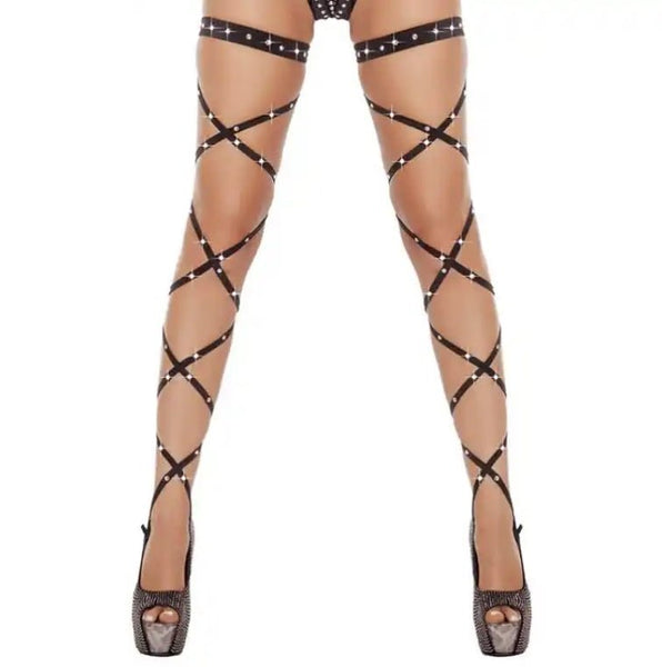 Sexy Women's Lingerie: Bandage Thigh-High Fishnet Stockings / Strappy Rhinestone Tights