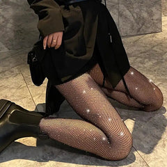 Glitter Rhinestone Fishnet Pantyhose Stockings