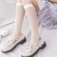 White Fishnet Knee Highs - Socks