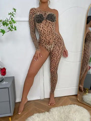 Leopard Print Sexy Lingerie: Fishnet Jumpsuit