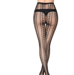 Woman's Vertical Stripes Fashion Stockings: Black Lace Fishnets