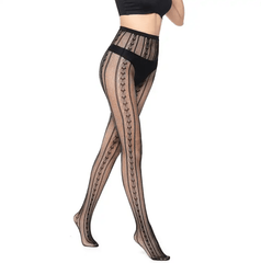 Woman's Vertical Stripes Fashion Stockings: Black Lace Fishnets